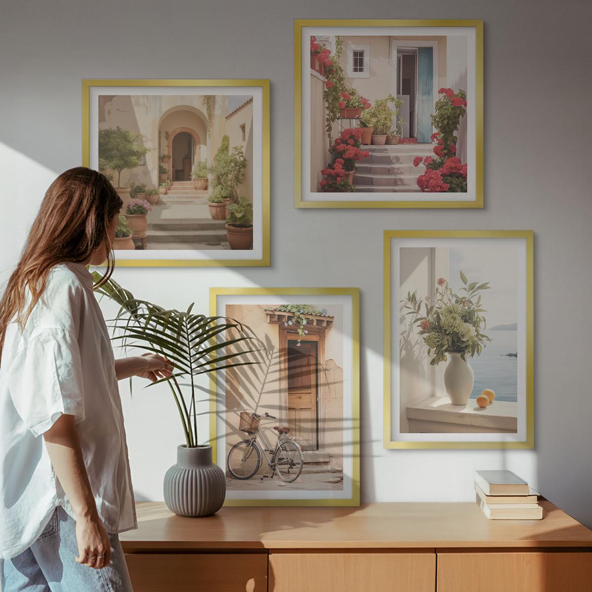 BILDER SET 4er Set - 50x50 cm & 40x60 cm Goldrahmen - Charmante Küstenstraßen - Goldfarben, Kunststoff (50/50cm) - TULUP