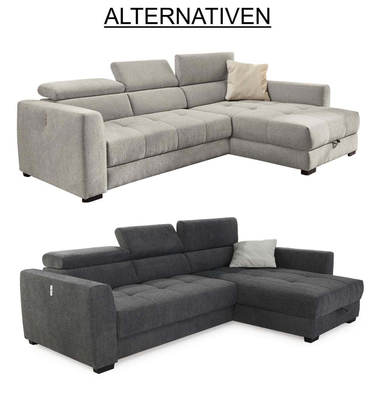 ECKSOFA mit elektrischer Sitztiefenverstellung, Kopflehnen verstellbar, USB-Ladefunktion, Bettkasten B300/T196/H103 cm, Chenille Dunkelgrau / 15409 - Dunkelgrau/Schwarz, Kunststoff/Textil (300/196cm) - luma-home