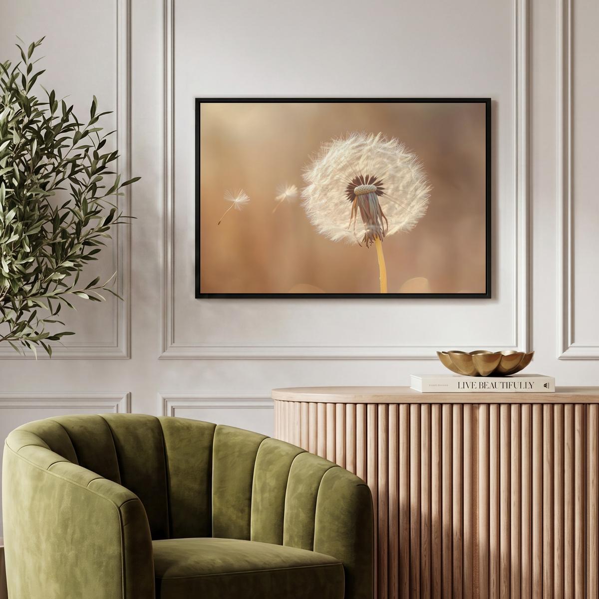 LEINWAND Bilder mit Rahmen - Löwenzahn - Beige - Natur - Blume - 60x40 - Hellbraun, Textil (60/40cm) - MuchoWow
