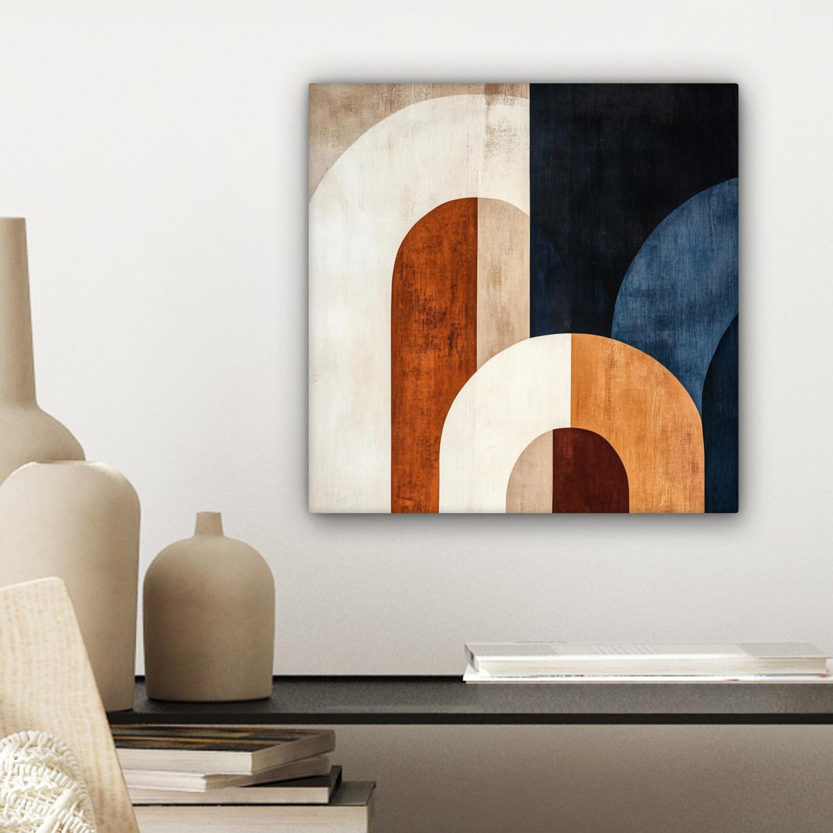 LEINWANDBILD Abstrakt - Formen - Dunkelblau Deko Wohnzimmer 20x20 cm - Cognac, Textil (20/20cm) - MuchoWow