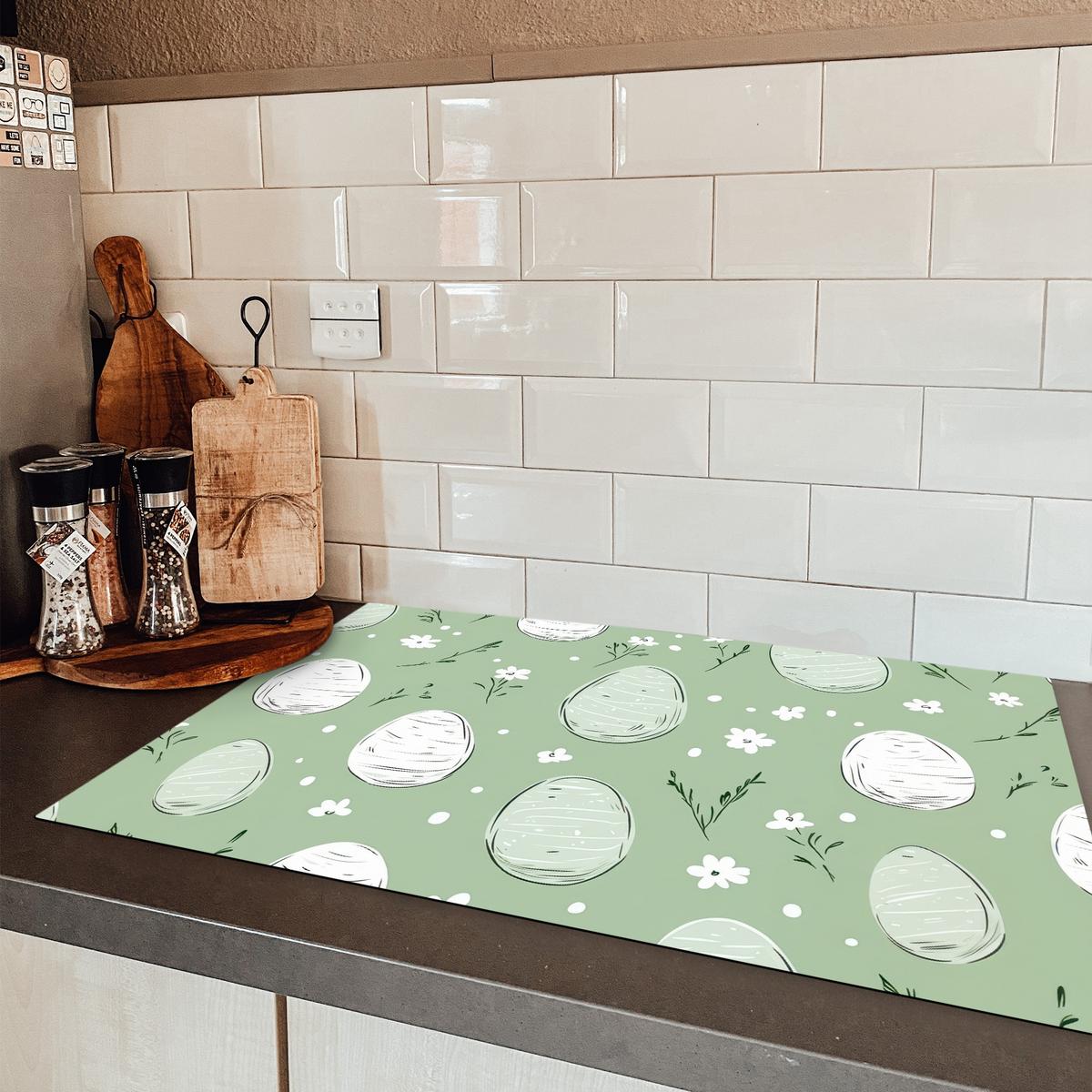 HERDABDECKPLATTE Grün - Eier - Muster Induktionsmatte 81x52 cm - Waldgrün, Kunststoff (81/52/0.2cm) - MuchoWow