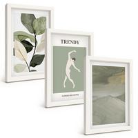 BILDER SET 3er Set - 20x30 cm Weißer Rahmen - Abstrakte Pflanzensilhouettenmuster - Weiß, Kunststoff (20/30cm) - TULUP