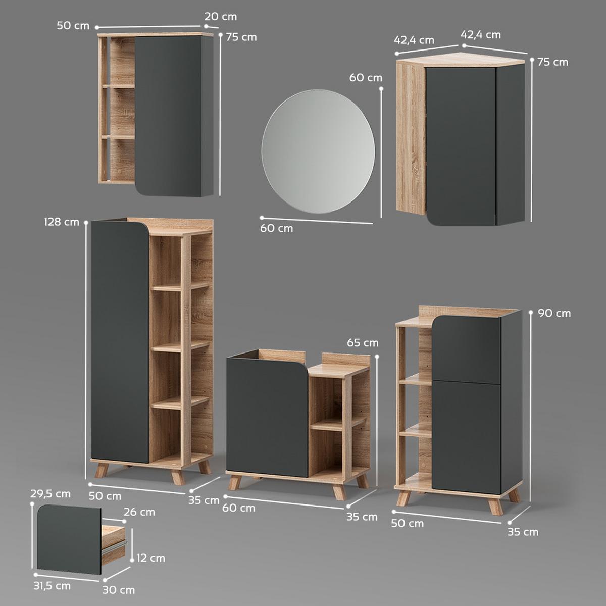BADMÖBEL-SET Marano Anthrazit 6 Teile - Anthrazit, Holzwerkstoff (60/65/35cm) - Livinity®