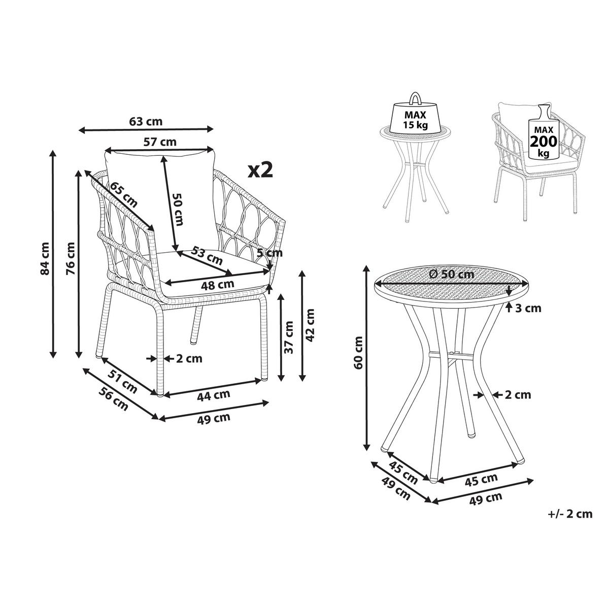 BISTRO-SET Polyrattan Hellbraun Ferla - Hellbraun, Kunststoff - Beliani
