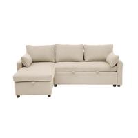 3-SITZER-SCHLAFSOFA in corduroy mit Chaiselongue 219/147/84 cm - Beige, Holz (147/84/66cm) - Calicosy