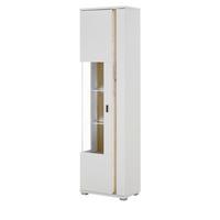 VITRINE weiß matt, Eiche Wotan 55 x 200 cm, Vitrinenschrank inklusive Frontbeleuchtung - Eiche Wotan/Silberfarben, Glas/Holzwerkstoff (55/200/35cm) - Furn.Design