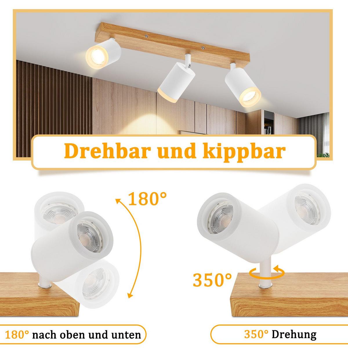 DECKENSTRAHLER Recklinghausen 3-flammig 41/6/15 cm - Weiß, Holz (41/6/15cm) - Nettlife