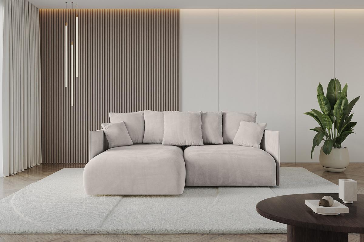 ECKSOFA Ottomane links ONESK-L 216x177x72 Hellbraun Velours - Hellbraun, Holzwerkstoff/Kunststoff (216/177cm) - ALTDECOR
