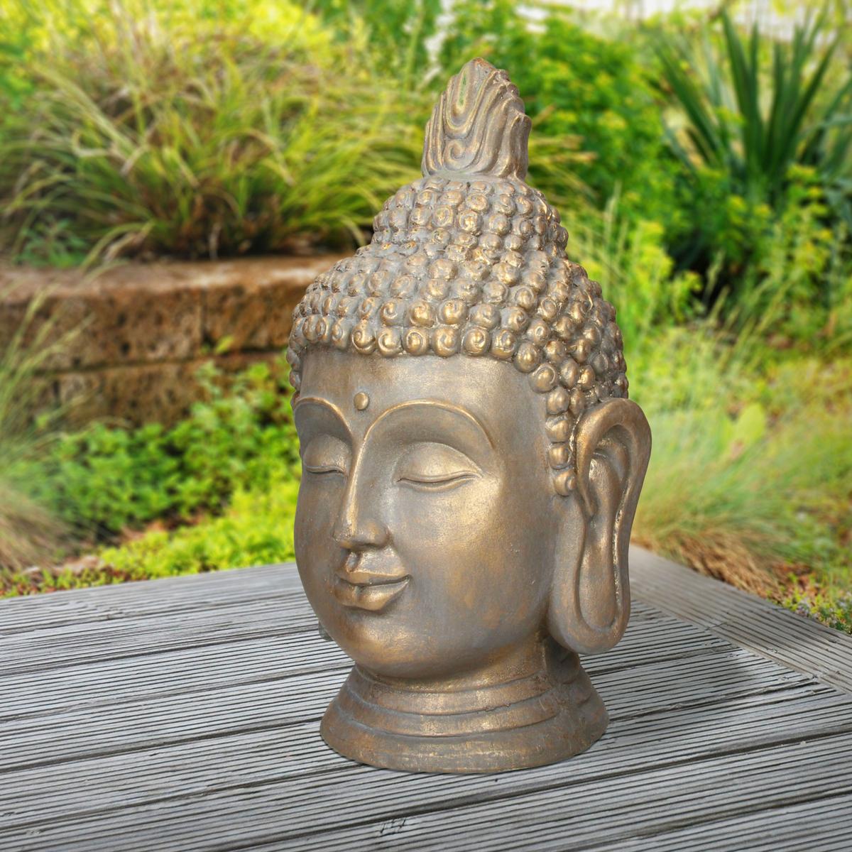 BUDDHA KOPF STATUE 53 cm Bronzeoptik aus Polyresin - Bronzefarben, Kunststoff (29/53/31cm) - ECD-Germany