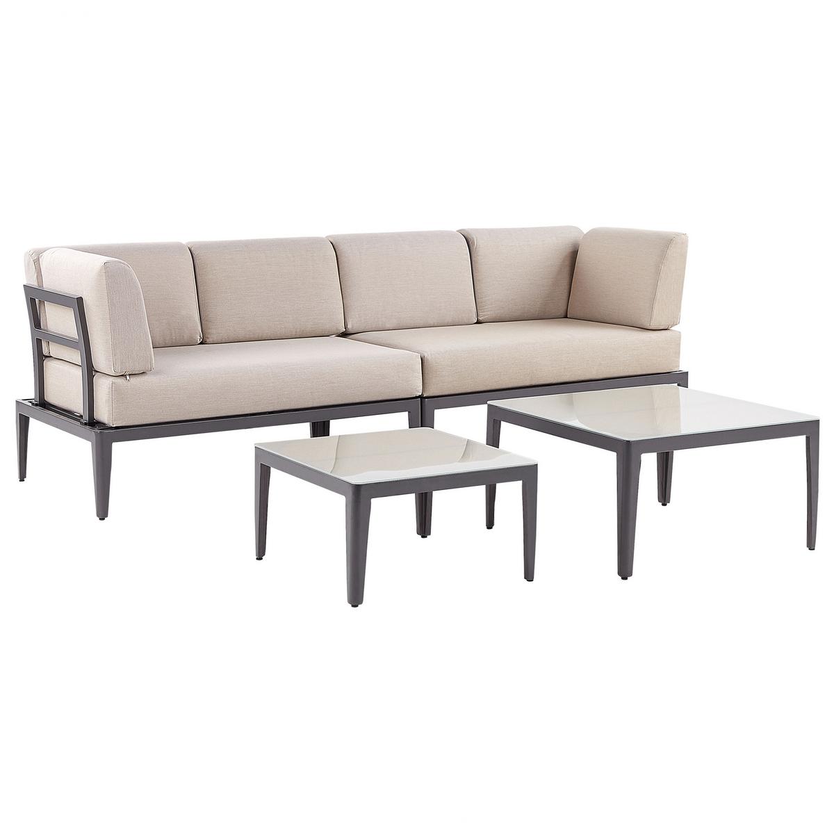 LOUNGE SET 6-Sitzer grau rechtsseitig modular Auflagen beige Rima III - Grau, Metall - Beliani