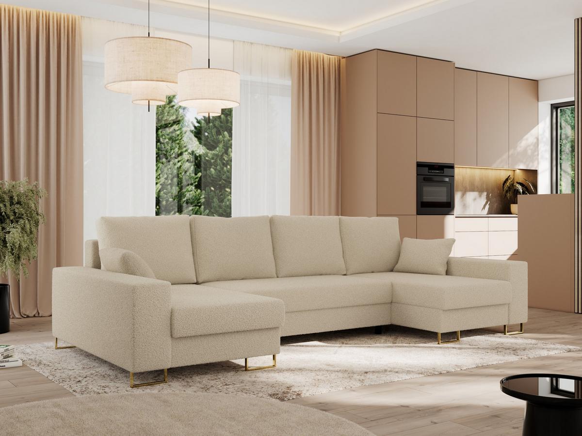 WOHNLANDSCHAFT DORIAN U Bouclé Beige - Beige/Goldfarben, Textil/Metall (312/85/138cm) - MKS