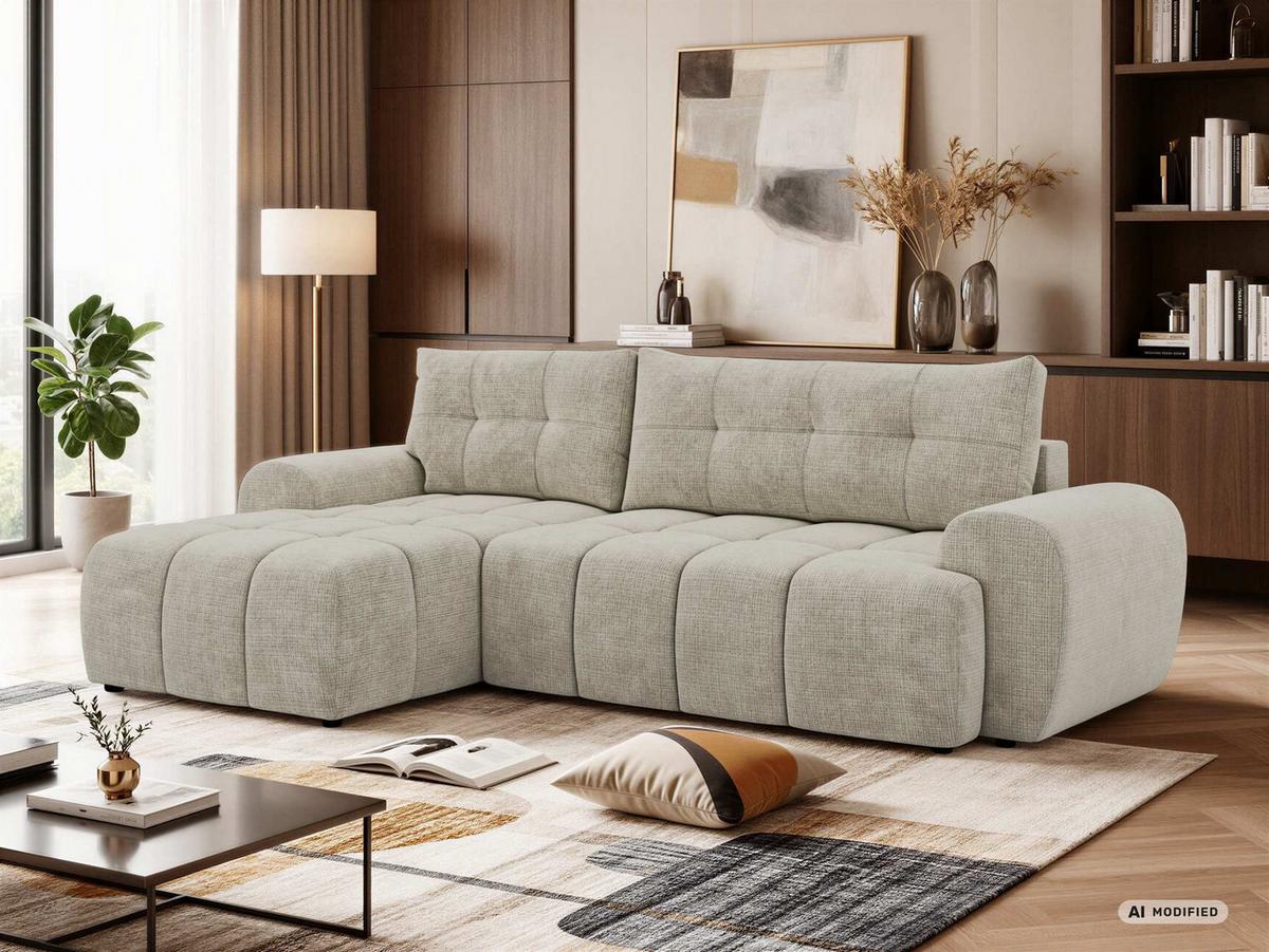 ECKSOFA MARIVO L - Creme Schenille grob gewebt - Links Seite - Creme/Schwarz, Kunststoff/Textil (161/271cm) - MKS