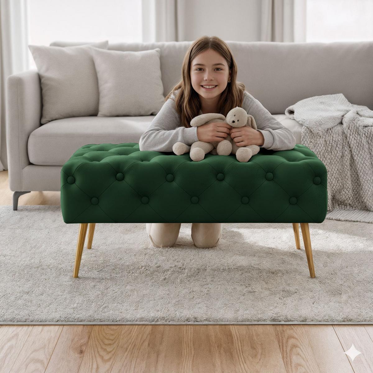 POLSTERBANK mit Samt - Optik Grün 42/41/42 - Grün, Textil (80/41/42cm) - RAUMHIRSCH FURNITURE