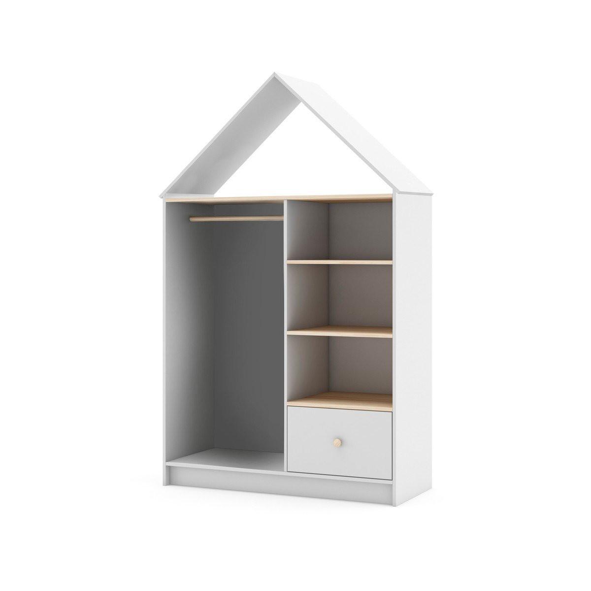 KLEIDERSCHRANK mit 3 Nischen, 1 Schublade und 1 Kleiderstange H180 cm 45/110/180 cm - Weiß, Holz (45/180/110cm) - Calicosy