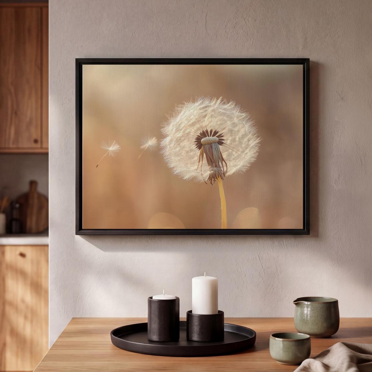 LEINWAND Bilder mit Rahmen - Löwenzahn - Beige - Natur - Blume - 40x30 - Hellbraun, Textil (40/30cm) - MuchoWow