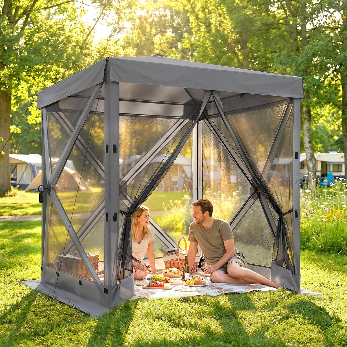 POP-UP-PAVILLON aus Oxfordstoff & Fiberglas Dunkelgrau - Dunkelgrau, Textil (185/205/185cm) - Outsunny