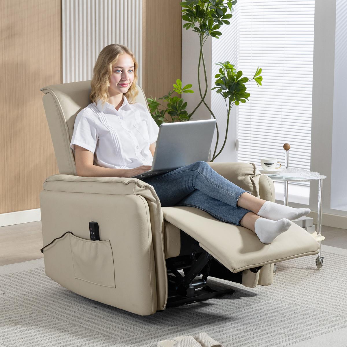 ELEKTRISCHER MASSAGESESSEL mit Fußstütze Beige - Beige, Textil (86/102/92cm) - HOMCOM