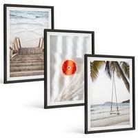BILDER SET 3er Set - 40x60 cm Schwarzer Rahmen - Strandtreppe aus Holz, Urlaub - Schwarz, Kunststoff (40/60cm) - TULUP