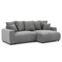 ECKSOFA Calma mit Schlaffunktion und Bettkasten im Bumpy-Design aus weichem Grau Plüschcord - Ottomane rechts - Schwarz/Grau, Holz/Kunststoff (140/239cm) - S-Style