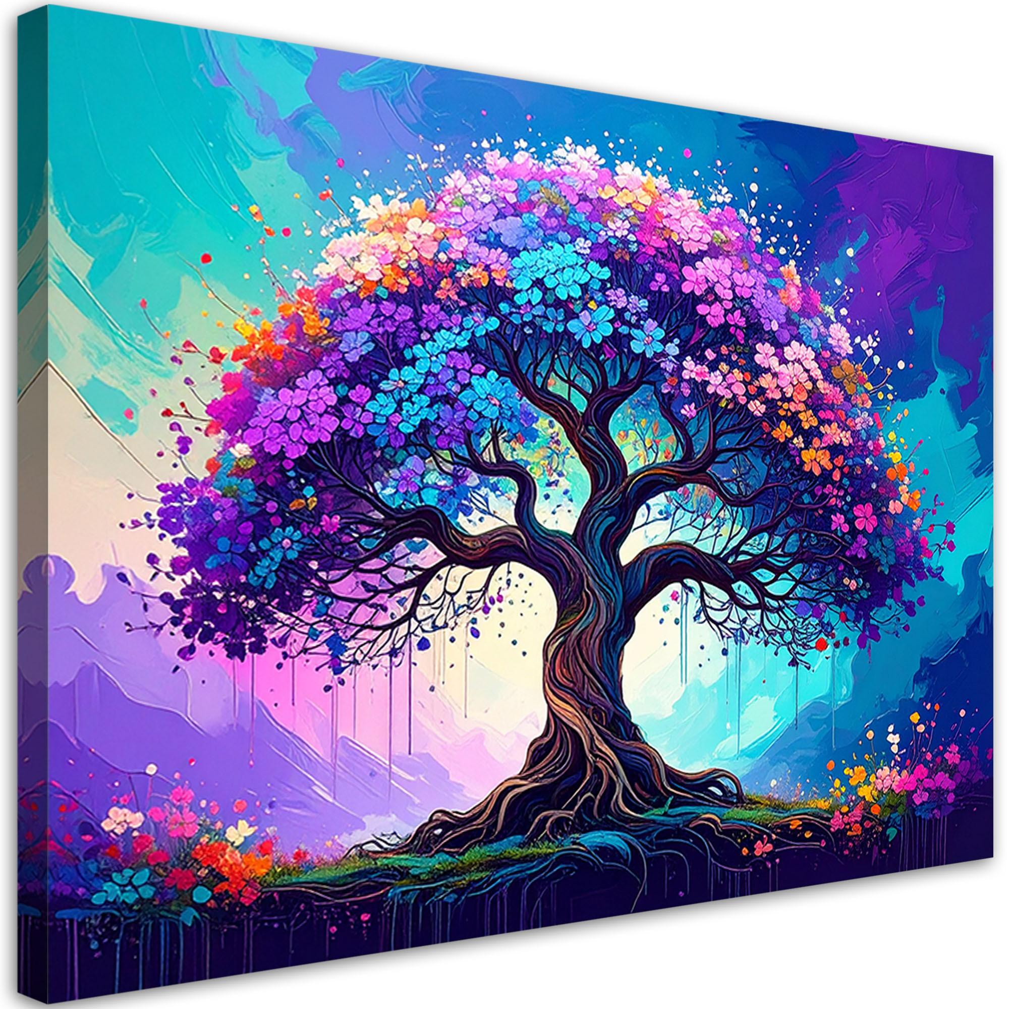 LEINWANDBILD Baum des Lebens Abstrakt 90x60cm - Multicolor, Textil (90/60cm) - Feeby