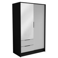 DREHTÜRENSCHRANK CAVA 102/200/51 cm Modern Kleiderschrank 2-türig mit Spiegel Schwarz - Schwarz/Weiß, Holzwerkstoff (102/200/51cm) - MASSENO