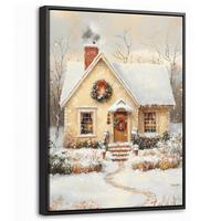 LEINWAND Bilder mit Rahmen - Weihnachten - Zuhause - Winter - Schnee - 30x40 - Creme, Textil (30/40cm) - MuchoWow