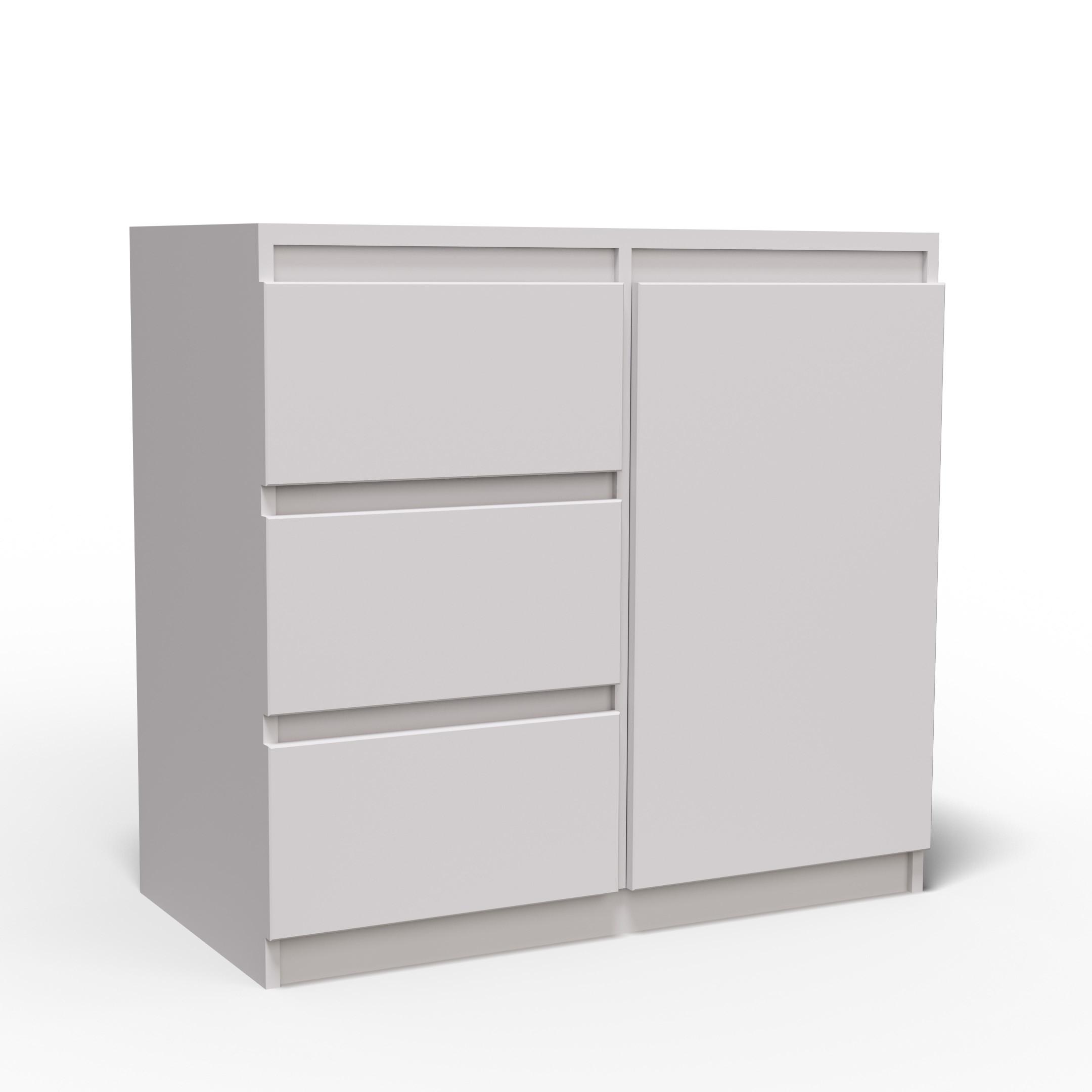 KOMMODE MERAVIGLIA 80/85/33 cm mit 3 Schubladen 1 Türen Weiß - Weiß, Holzwerkstoff (80/85/33cm) - MASSENO