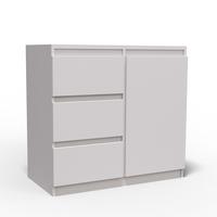 KOMMODE MERAVIGLIA 80/85/33 cm mit 3 Schubladen 1 Türen Weiß - Weiß, Holzwerkstoff (80/85/33cm) - MASSENO