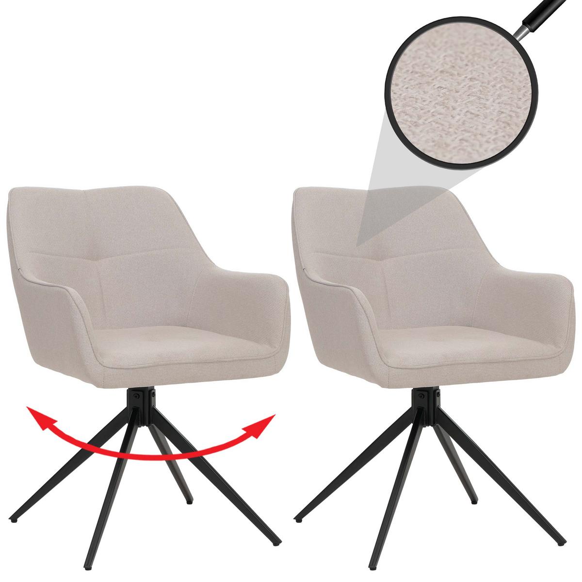 ESSZIMMERSTUHL Schwarz, Cremeweiß 2er-Set - Creme/Schwarz, Textil (53/80/59cm) - MCW