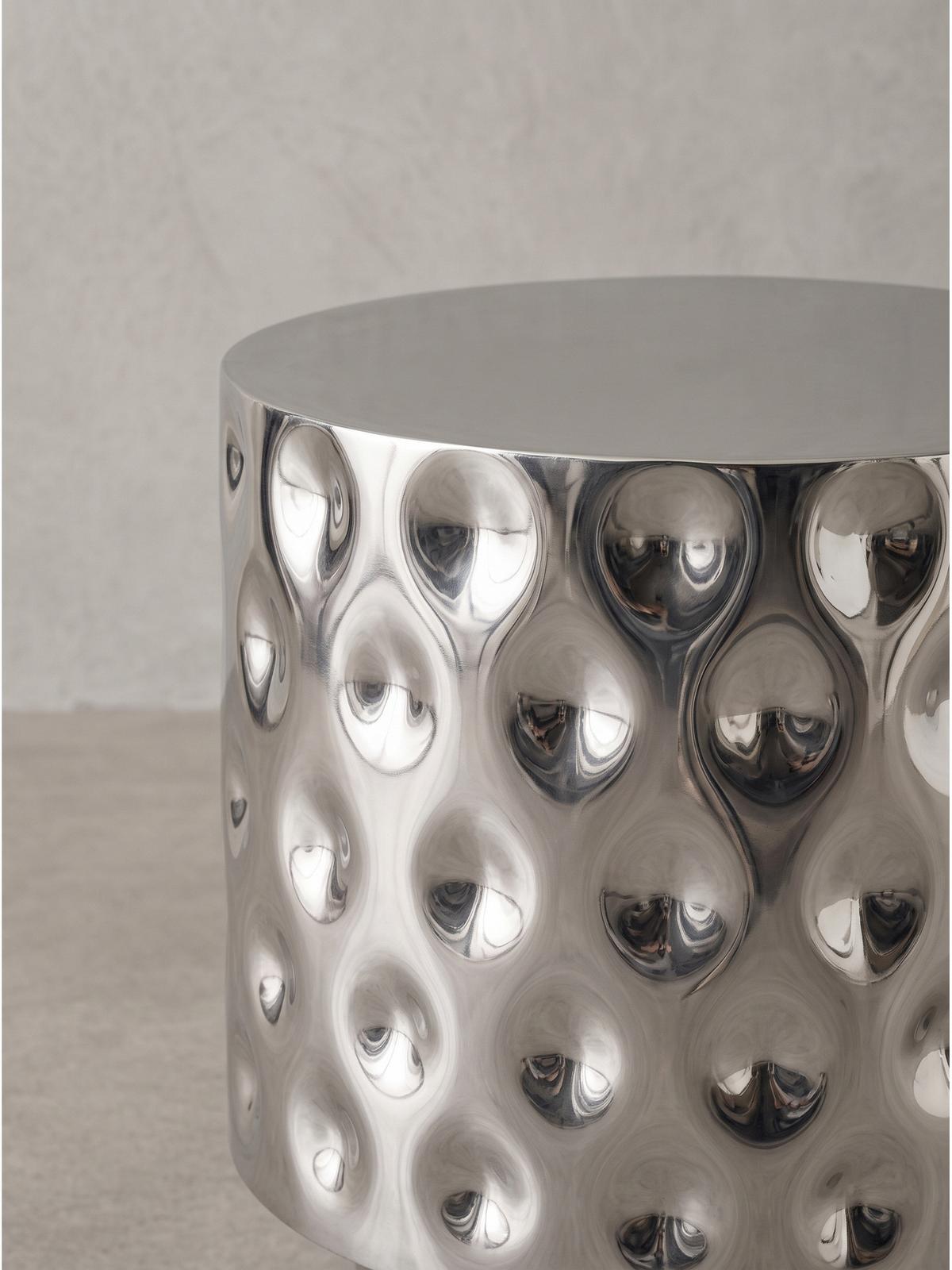 BEISTELLTISCH MAYENNE, Aluminium, handgefertigt, Silber, Ø 36 x 50 cm - Silberfarben, Metall (36/36/50cm) - KADIMA DESIGN