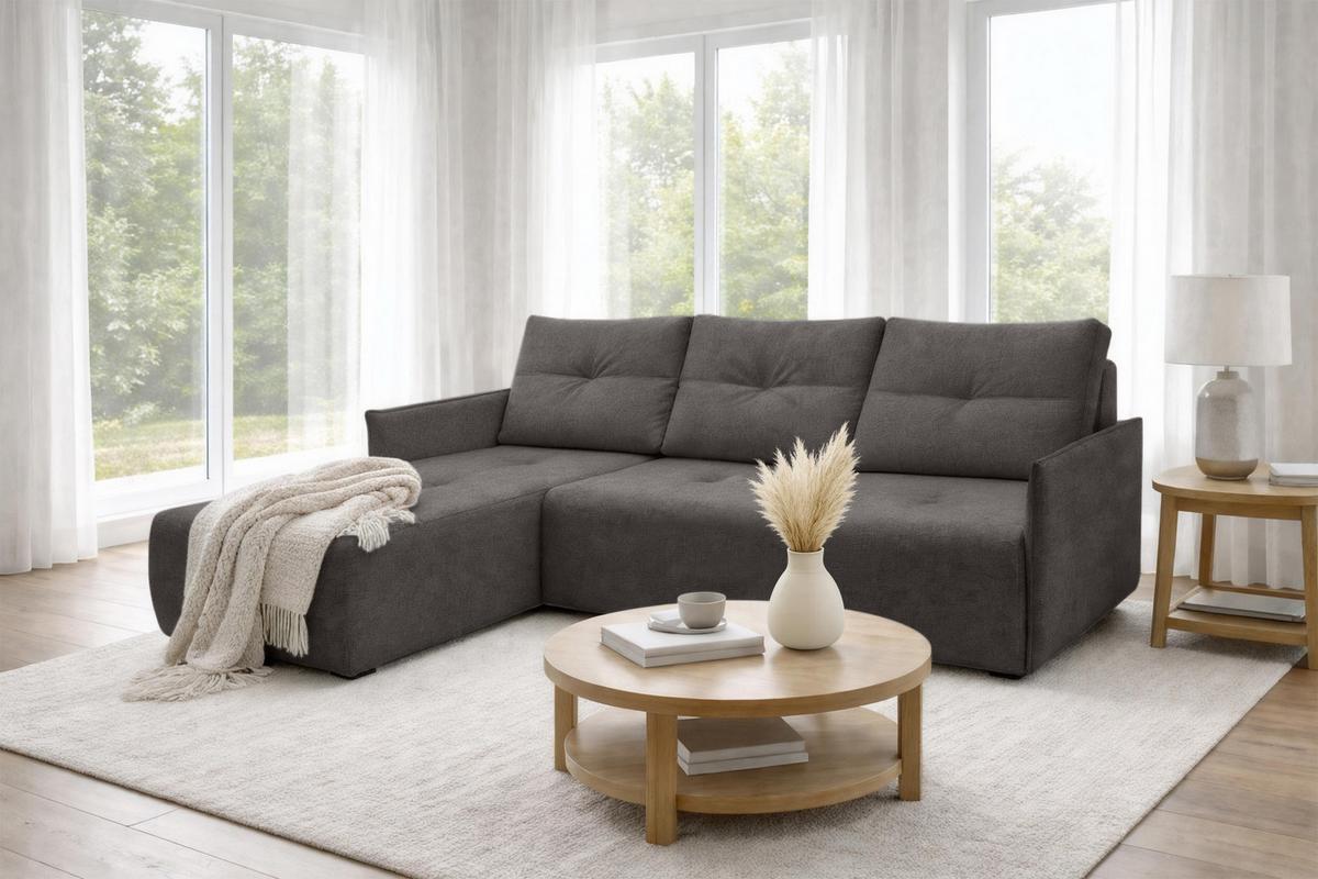 ECKSOFA L Form Damascus Dunkelgrau 212/143/88 cm Links mit Schlaffunktion - Dunkelgrau/Schwarz, Kunststoff/Textil (143/212cm) - AX Living