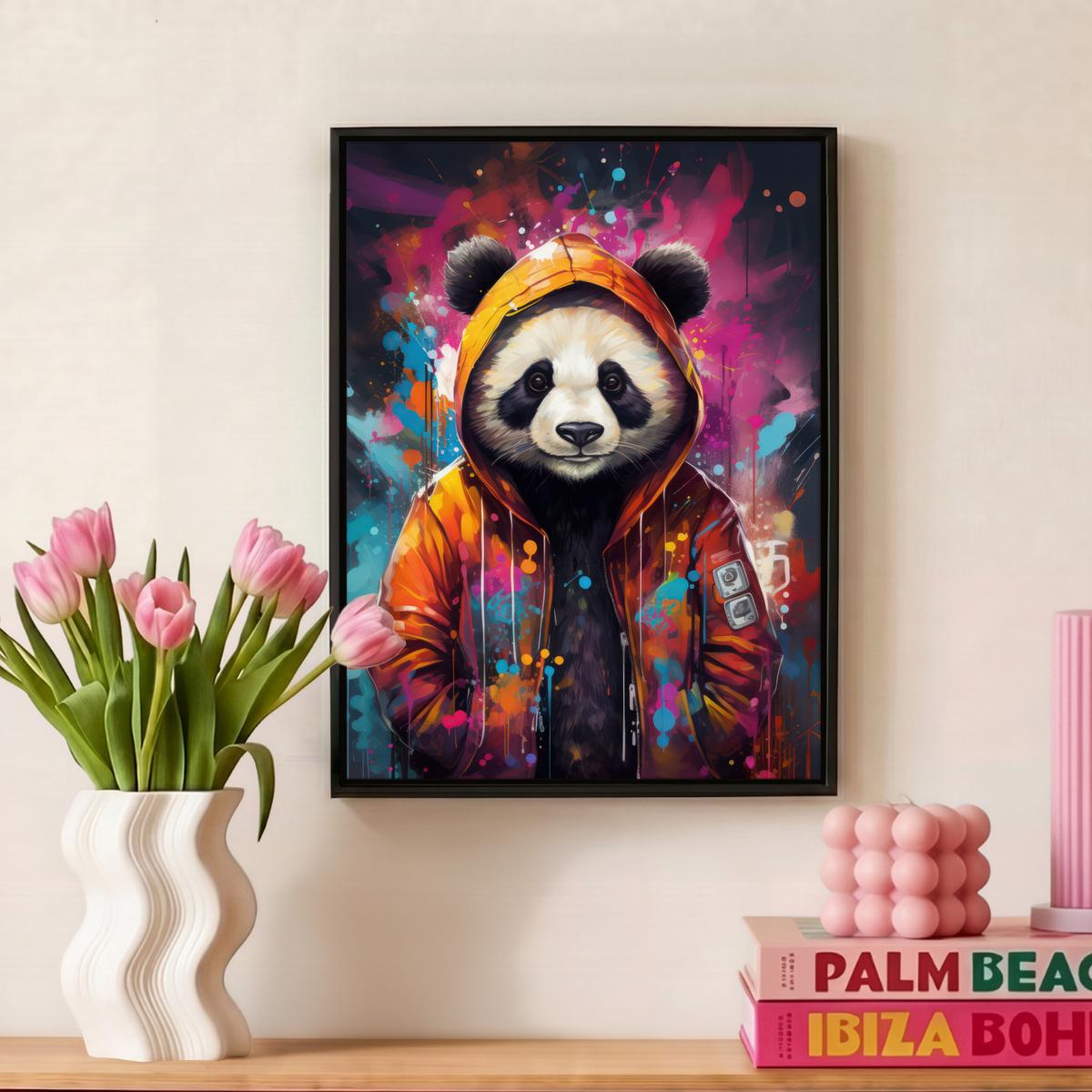 LEINWAND Bilder mit Rahmen - Panda - Jacke - Graffiti - Orange - 30x40 - Orange, Textil (30/40cm) - MuchoWow