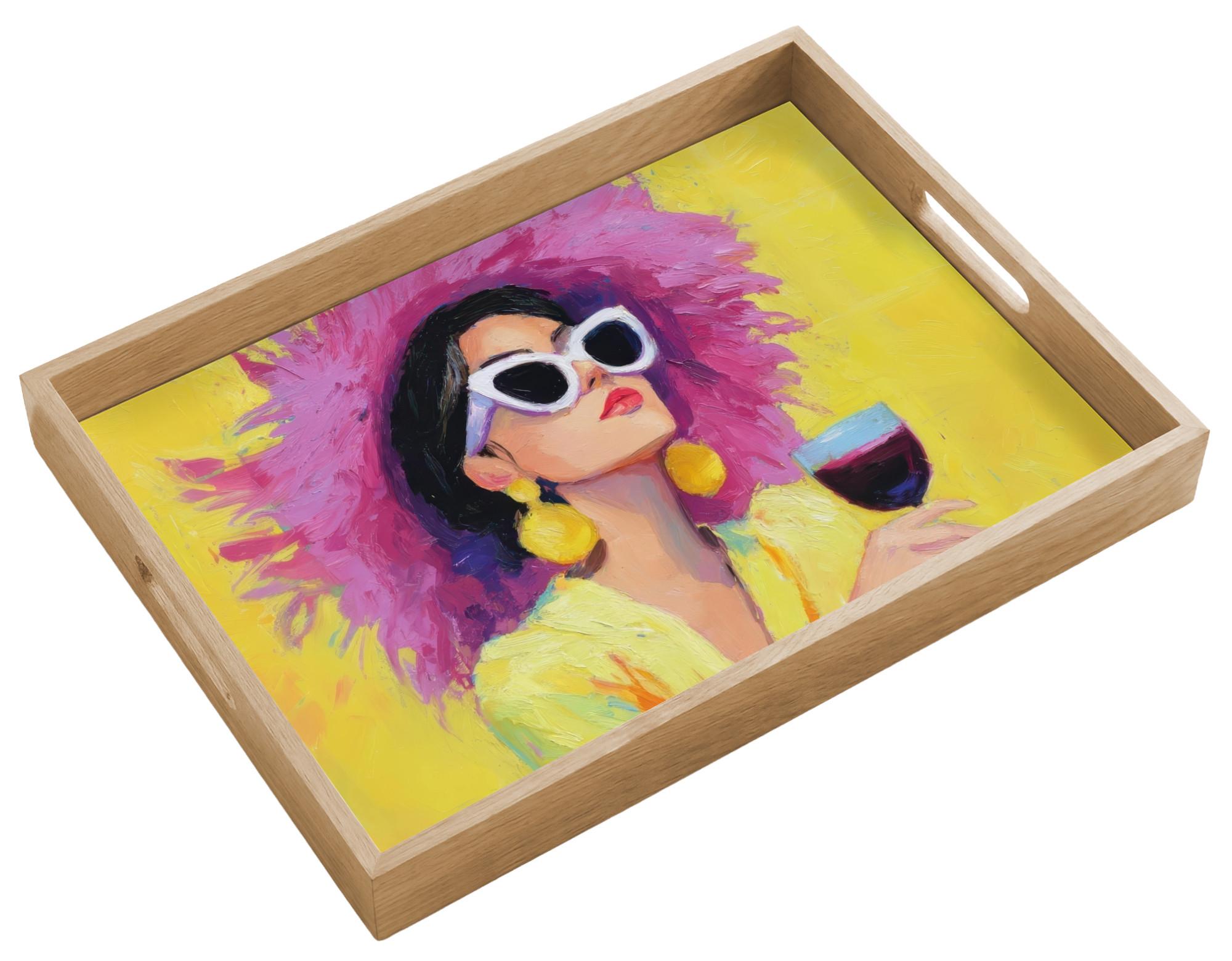 TABLETT Frau - Hut - Lila - Wein 50x35 cm - Gelb, Holz (50/5/5cm) - OnlyWow