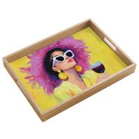 TABLETT Frau - Hut - Lila - Wein 50x35 cm - Gelb, Holz (50/5/5cm) - OnlyWow