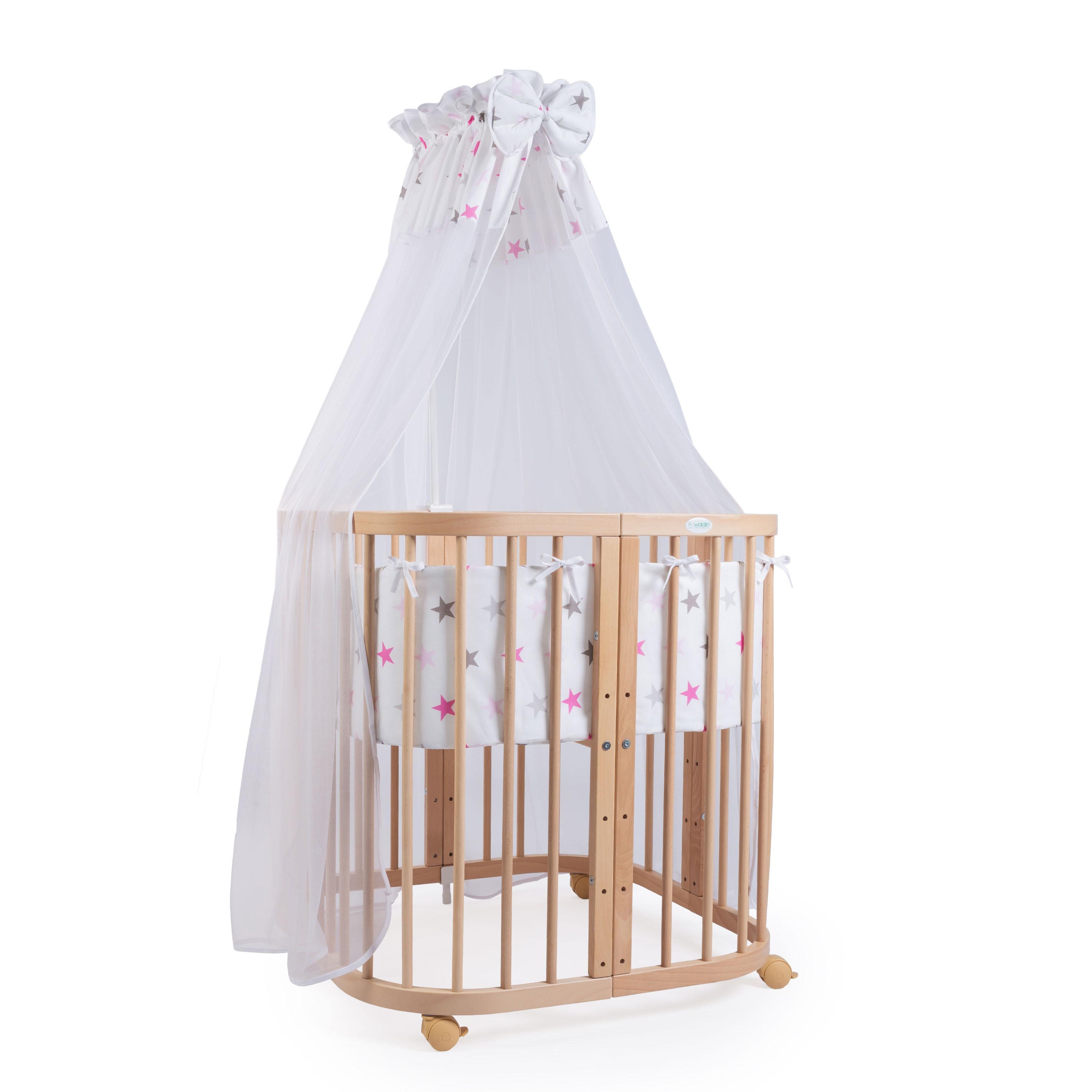 BABYBETT NATUR, 7in1 mit Matratze - Pink/Naturfarben, Holz (73/123cm) - waldin
