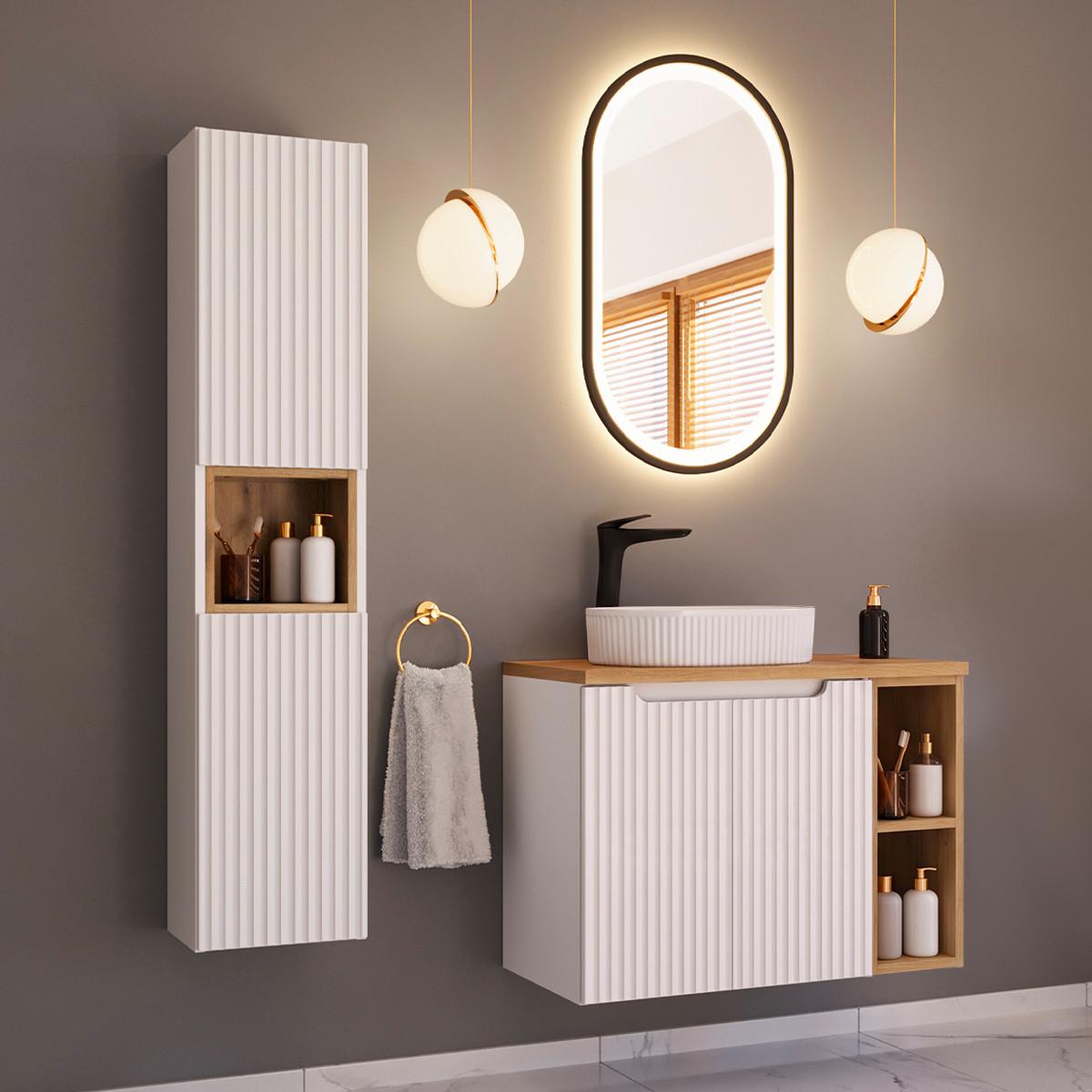 BADMÖBEL 80.4cm Riva 2er-Set Weiß und Holz - Weiß, Holzwerkstoff (80.4/59.5/40cm) - Petits-meubles