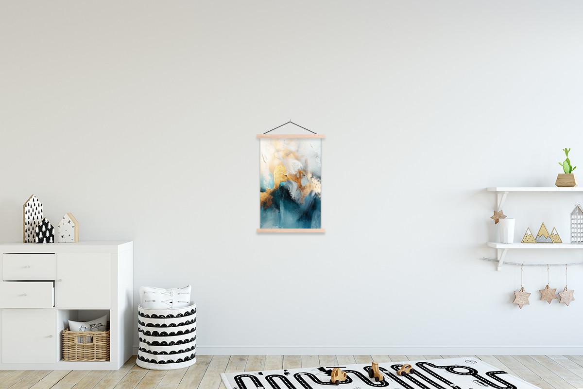 POSTER MIT MAGNETLEISTEN Abstrakt - Kunst - Gold - Blau Deko Wohnzimmer 40x60 cm - Petrol, Textil (40/60/0.15cm) - MuchoWow