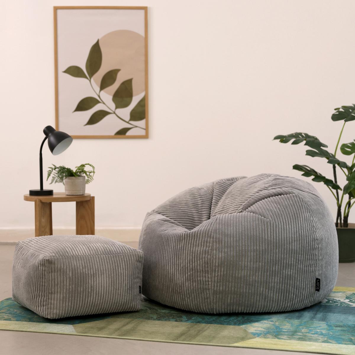 SITZSACK Klassisch + Hocker, Cord - Hellgrau/Grau, Kunststoff/Textil (85/50/85cm) - icon