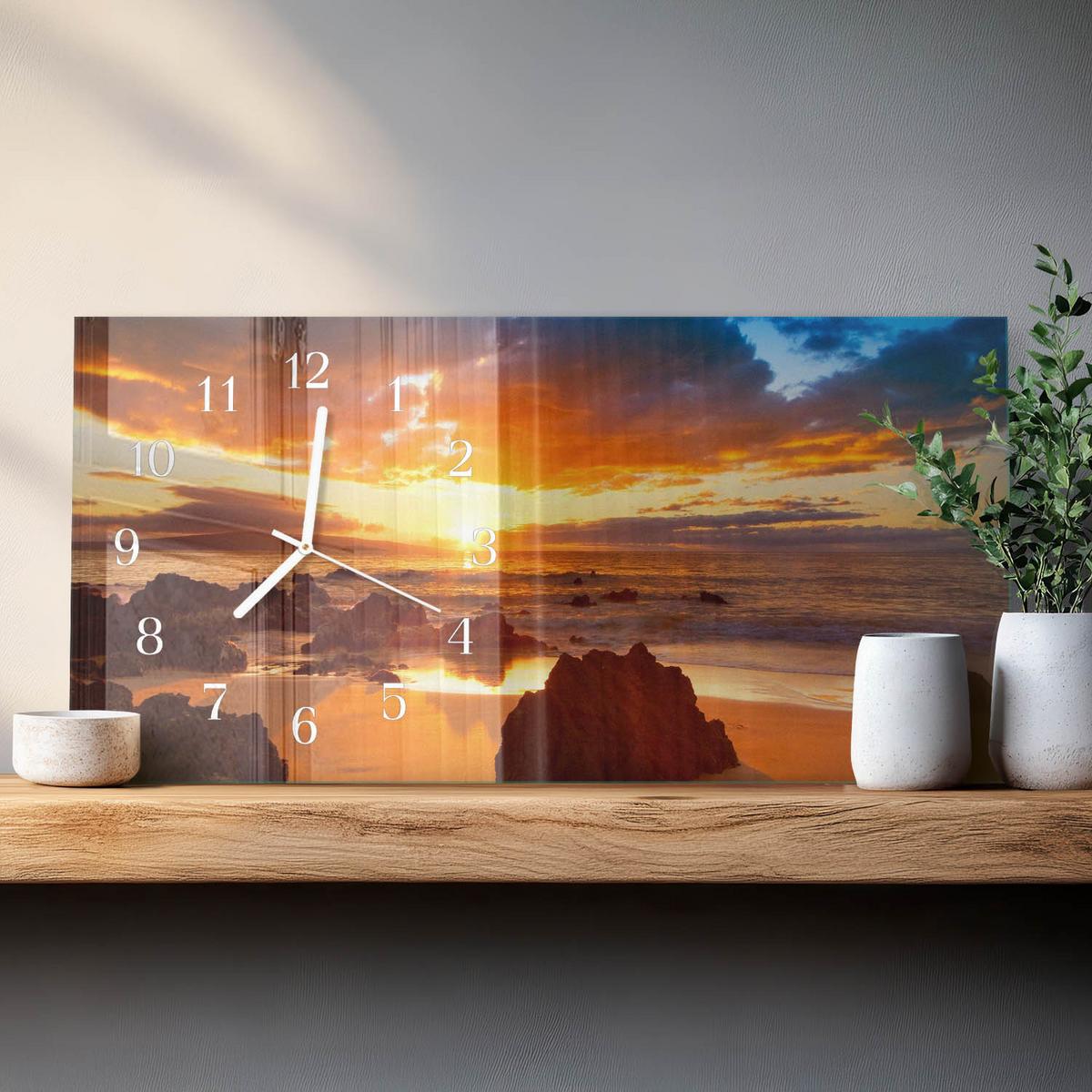 WANDUHR aus Glas 60x30 cm - Sonnenuntergang - Orange, Glas (60/30/0.4cm) - TULUP