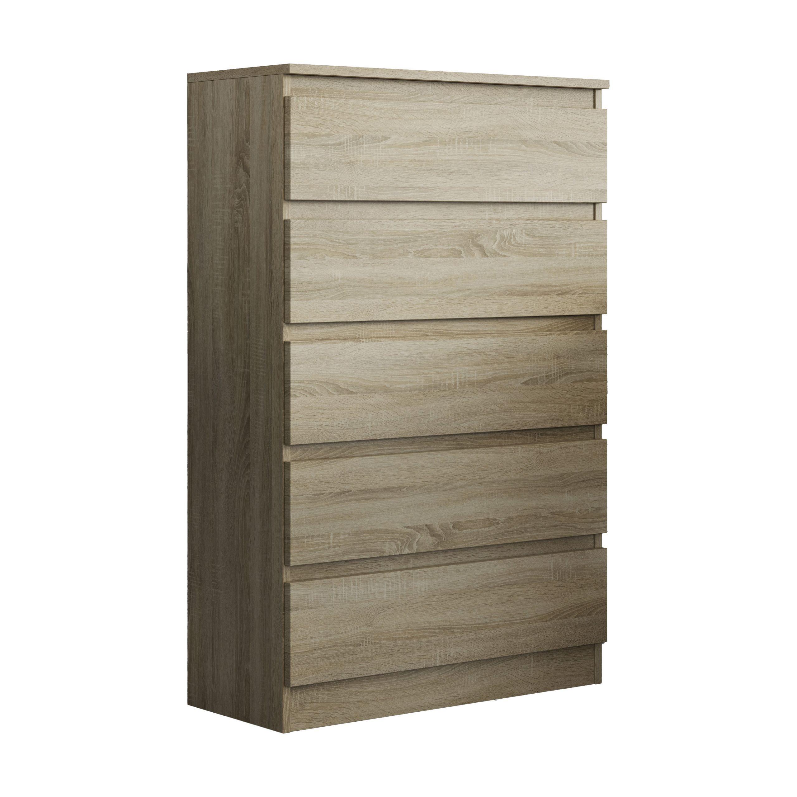 KOMMODE ADRIANO 70/112/33 cm mit 5 Schubladen Sonoma Eiche - Sonoma Eiche, Holzwerkstoff (70/112/33cm) - MASSENO