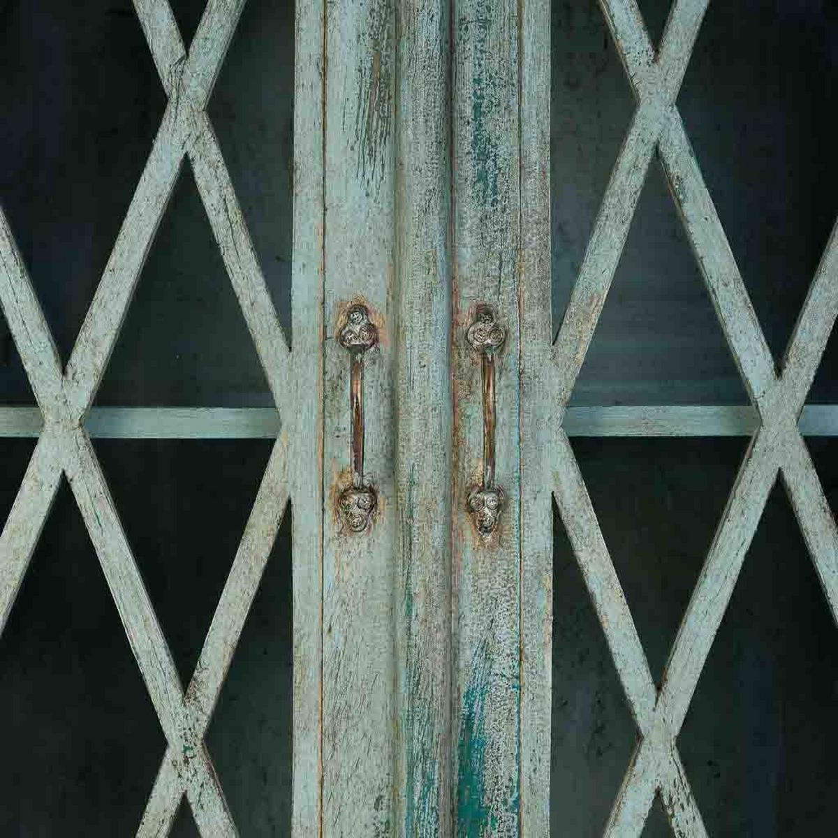 SIDEBOARD aus Holz und Glas mit 2 Türen 90x40x100 cm - Blau, Holz (90/100/40cm) - Wanderlust
