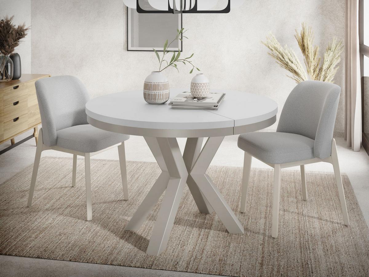 ESSTISCH Clara Grau-Beige runder ausziehbarer, Weiß 120-200/120/76 cm - Greige/Weiß, Holzwerkstoff/Metall (120/196/76cm) - WFL GROUP