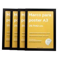 RAHMEN Set mit 4 aus MDF und Acrylglas Schutz und Aussteller für Fotografien, Bilder, Poster, Gemälde, Dekoration für Haus Farbe Schwarz A3 - Schwarz, Holz (29.7/3cm) - Nacnic