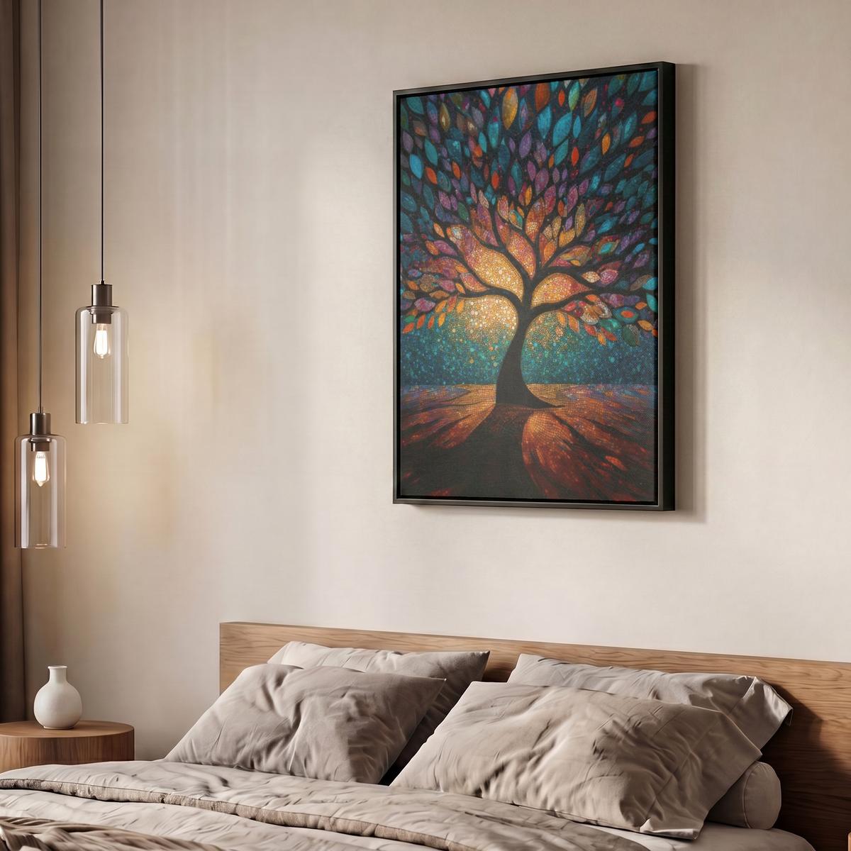 LEINWAND Bilder mit Rahmen - Mosaik - Bunt - Baum - Äste - 60x80 - Multicolor, Textil (60/80cm) - MuchoWow