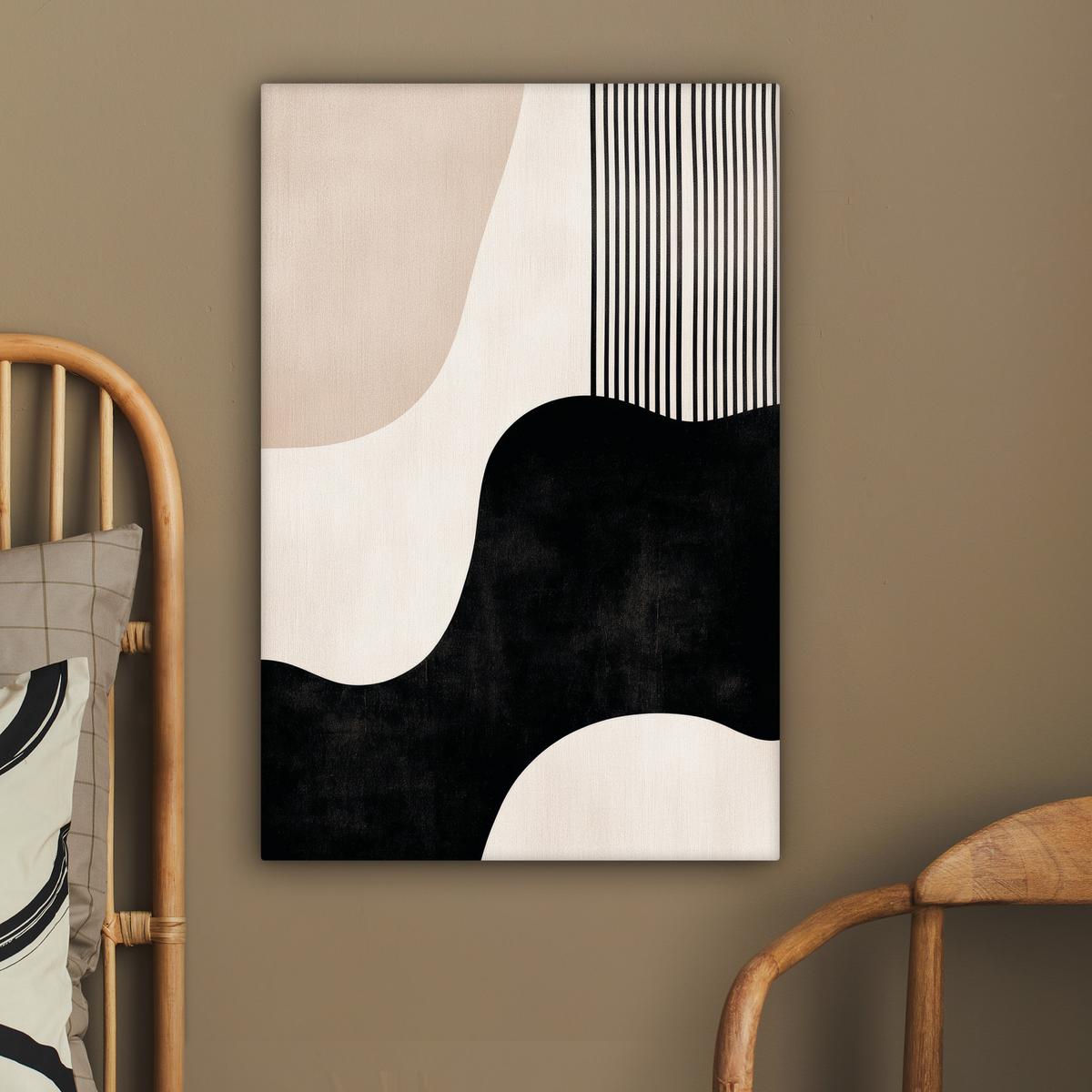 LEINWANDBILD Abstrakt - Japandi - Beige - Modern Wanddeko 40x60 cm - Schwarz, Textil (40/60cm) - MuchoWow