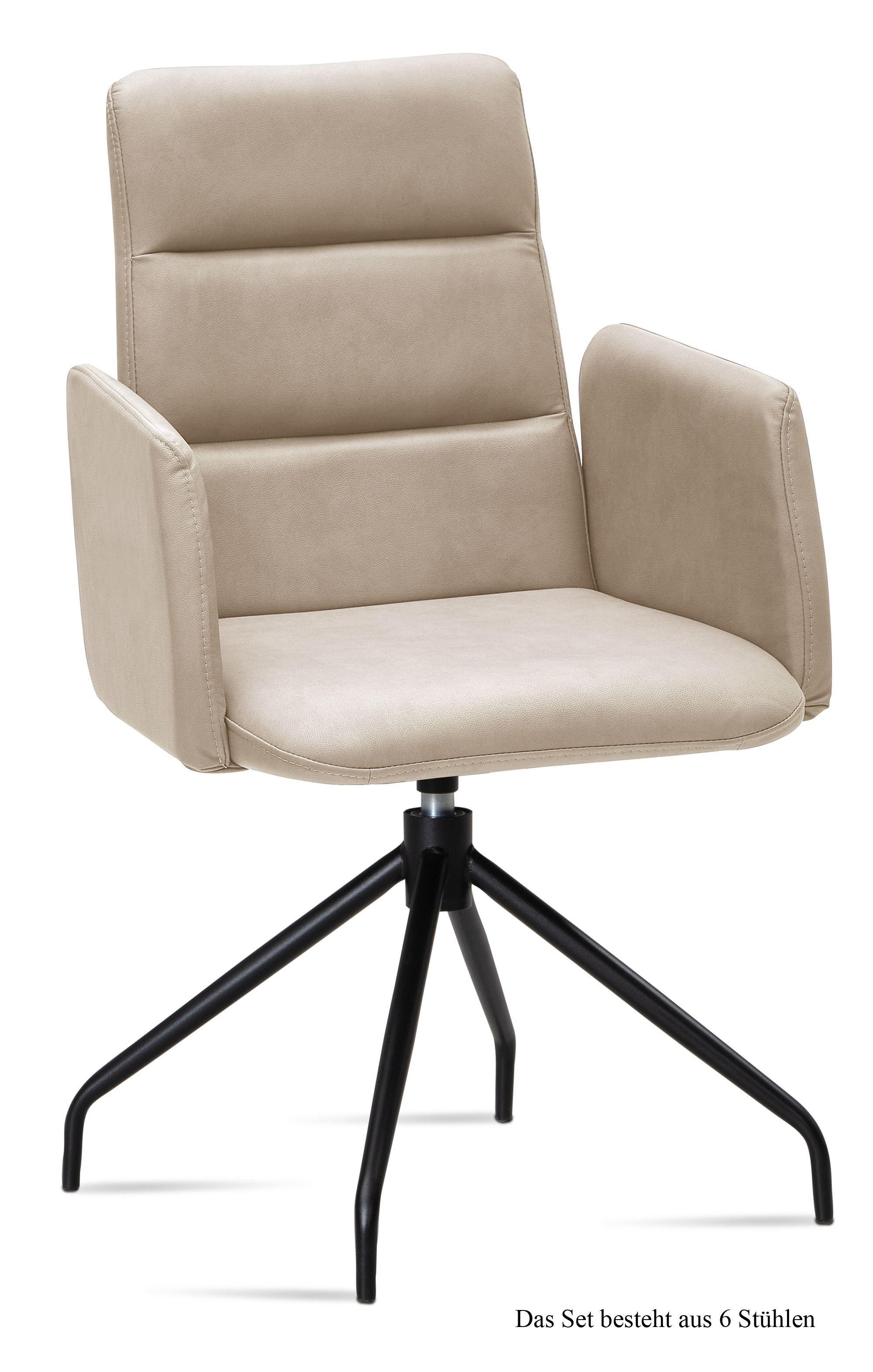 ARMLEHNSTUHL drehbar (6er-Set) Domona 52x92x60 Schwarz/Natur - Schwarz/Naturfarben, Kunststoff (60/92/52cm) - 58aufmkessel