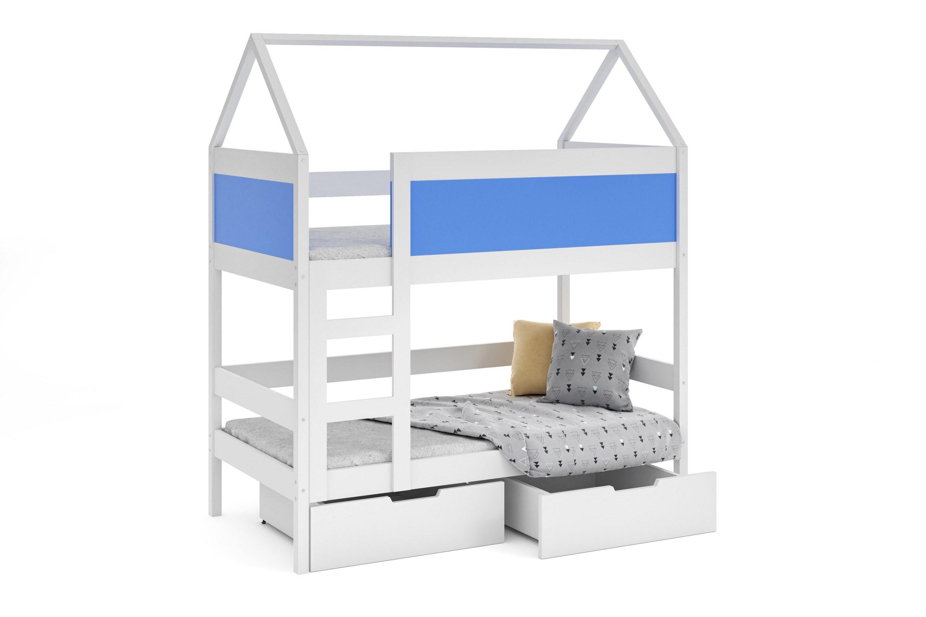 ETAGENBETT TAMI mit Bettkasten 80x180 cm Weiß - Blau/Weiß, Holz (80/180cm) - MASSENO