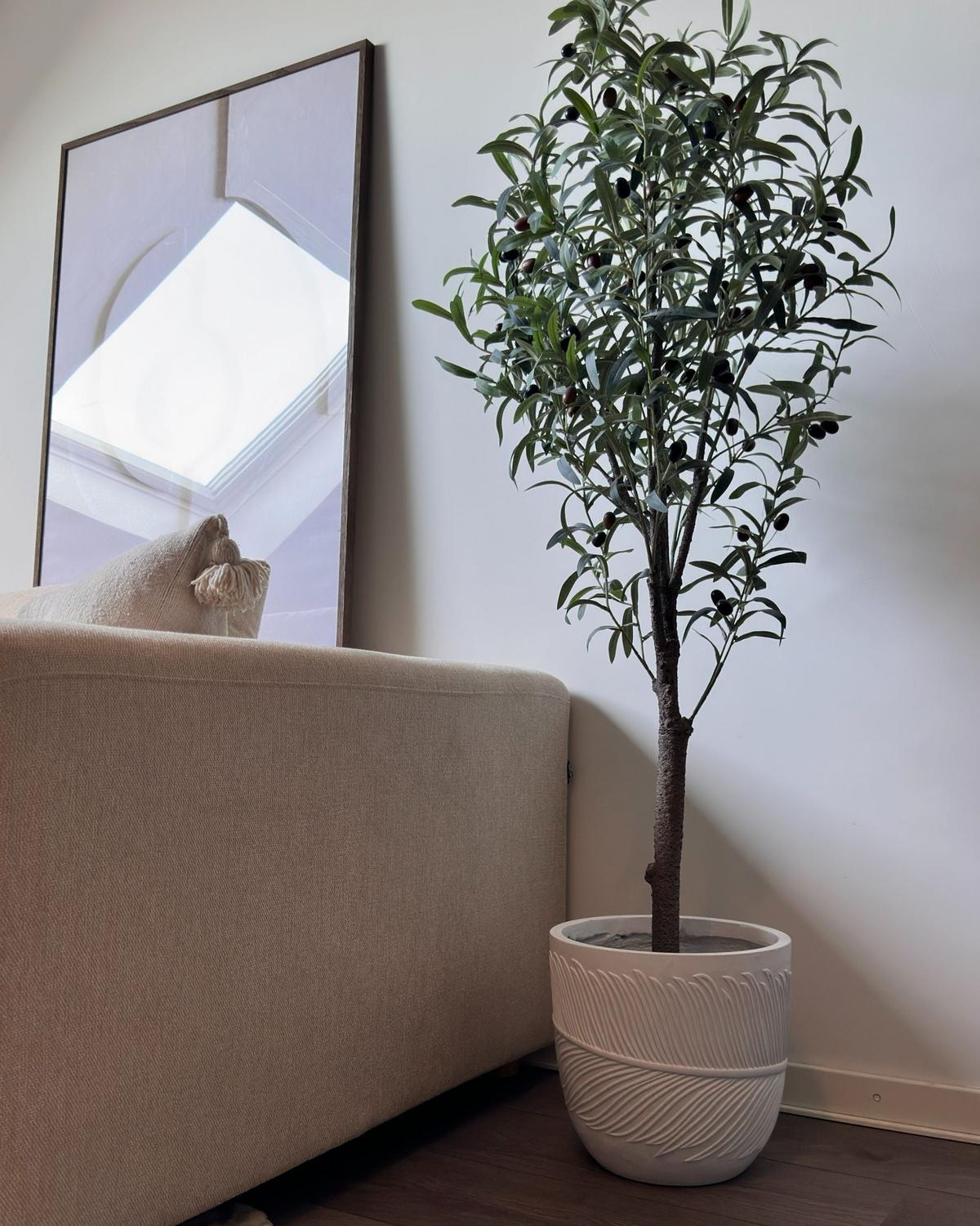 BLUMENTOPF cremeweiß rund 28/28/16 cm Ftero - Weiß, Naturmaterialen (16cm) - Beliani
