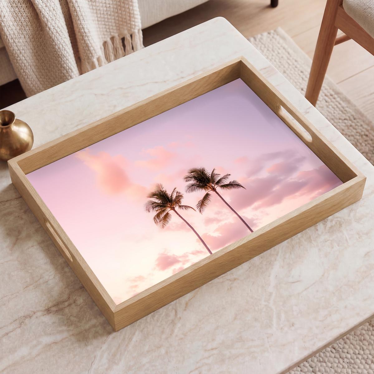 TABLETT Palmen - Lila - Wolken - Himmel 50x35 cm - Rosa, Holz (50/5/5cm) - OnlyWow