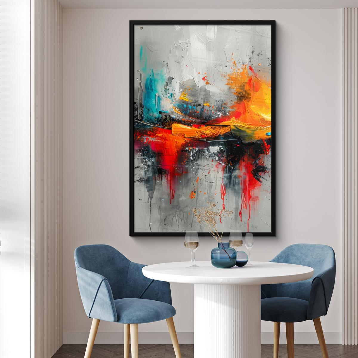 POSTER MIT RAHMEN Moderne Kunst - Orange - Grau - Abstrakt Bilderleiste 80x120 cm - Hellgrau, Papier (80/120cm) - MuchoWow